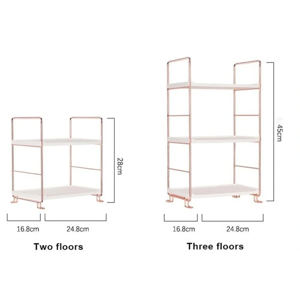 Desktop Cosmetics Storage Rack Rose Gold Bathroom Storage Shelves (3-LAYERS)